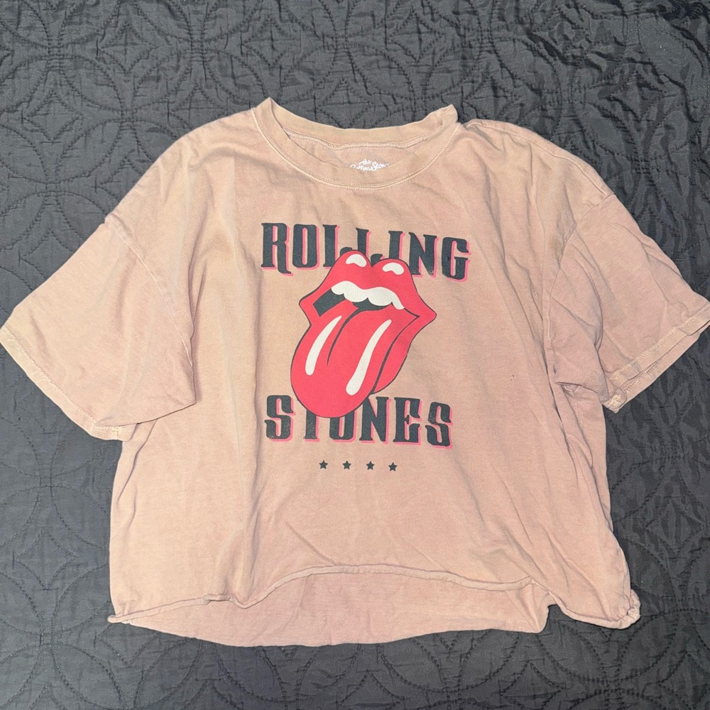 The Rolling Stones Tan Crop Top with Red Logo
